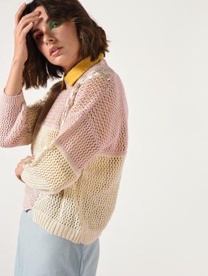 lace up detail pointelle knit pullover - 15800289 - Standard Image - 3