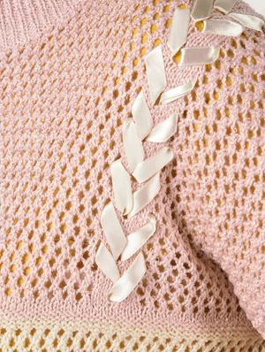 lace up detail pointelle knit pullover - 15800289 - Standard Image - 6