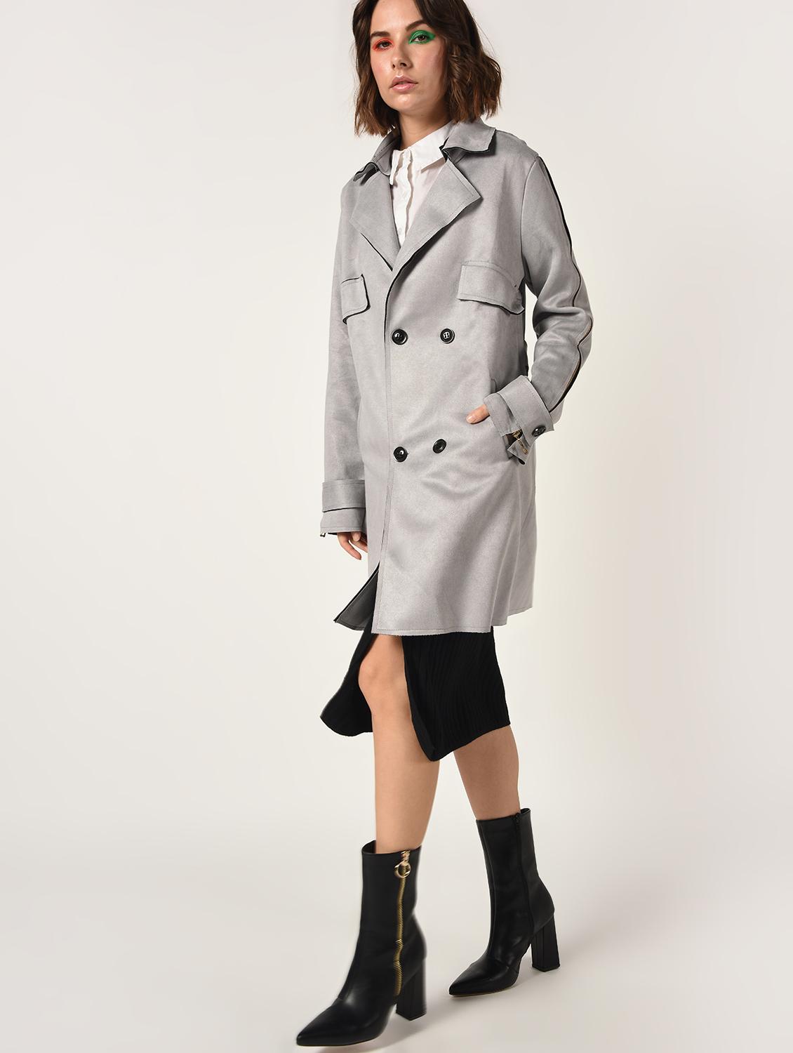 double breasted zipper detail overcoat - 15800291 - Zoom Image - 3