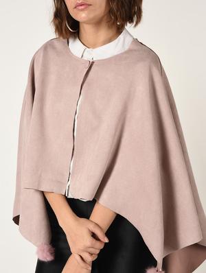 pom pom detail button closure poncho - 15800294 - Standard Image - 5