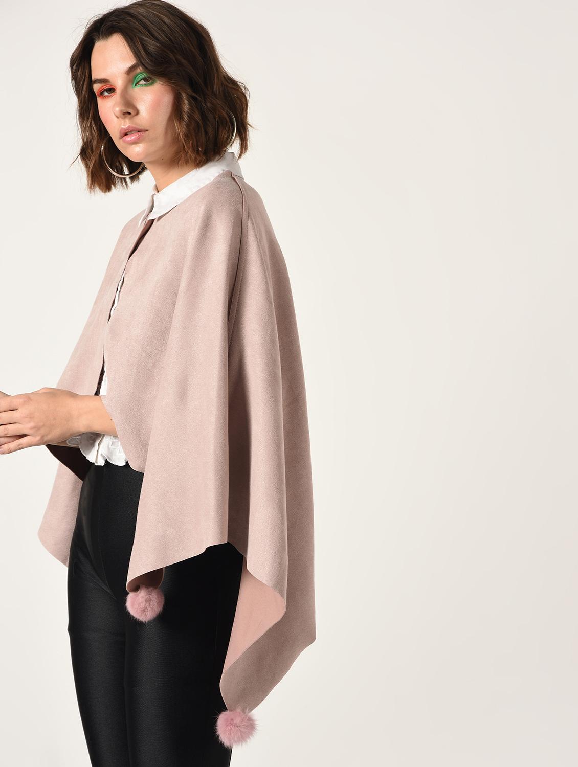 pom pom detail button closure poncho - 15800294 - Zoom Image - 3