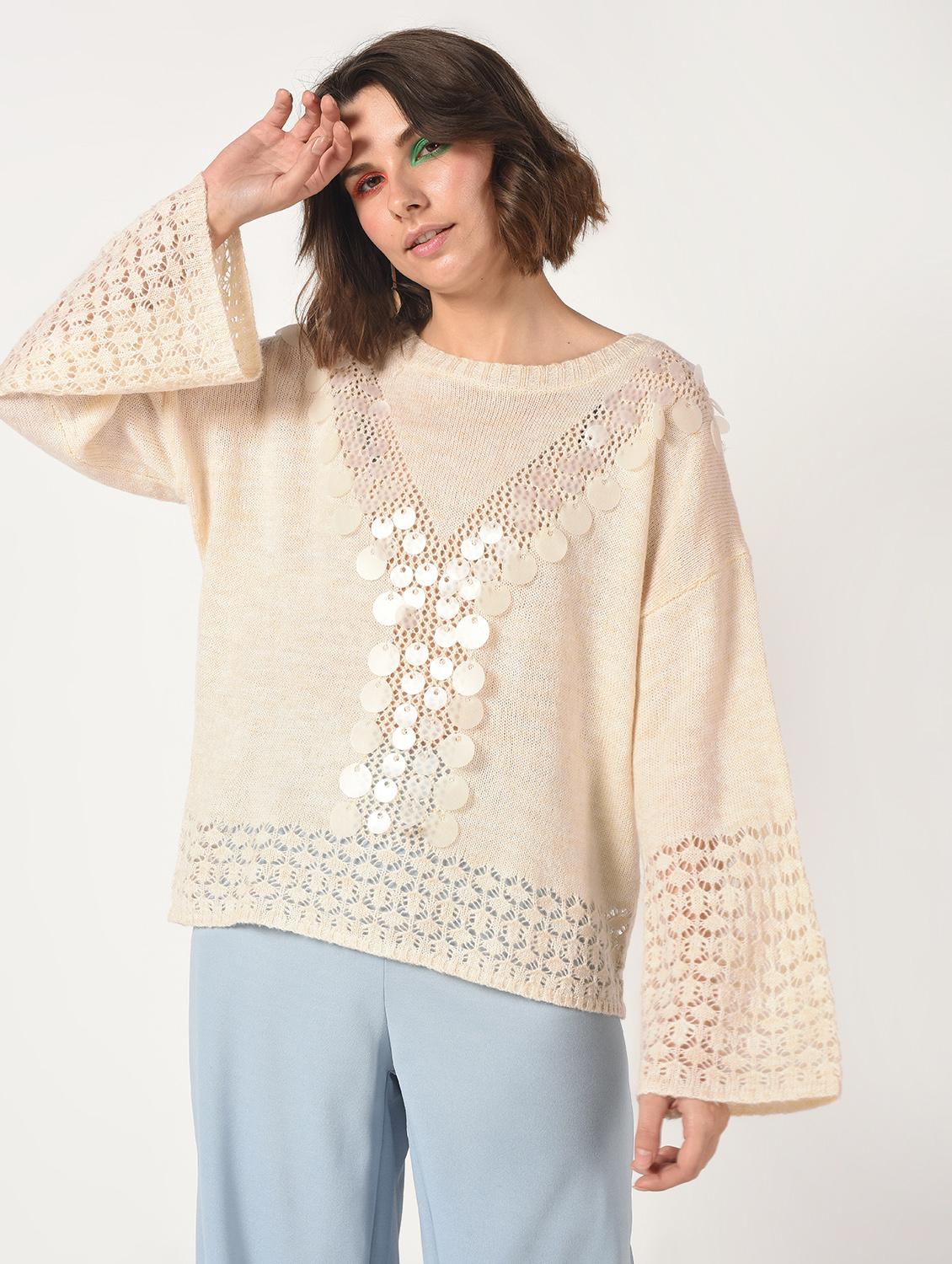 dropped shoulder embellished top - 15800315 - Zoom Image - 3