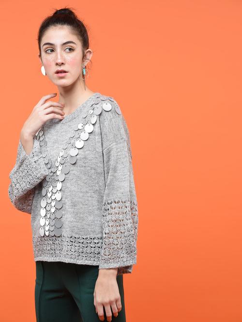 dropped shoulder embellished top - 15800316 - Standard Image - 1