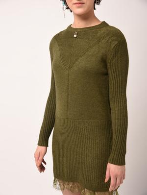 ribbed edge lace hem sheath dress - 15800320 - Standard Image - 2