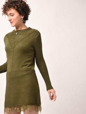 ribbed edge lace hem sheath dress - 15800320 - Standard Image - 3