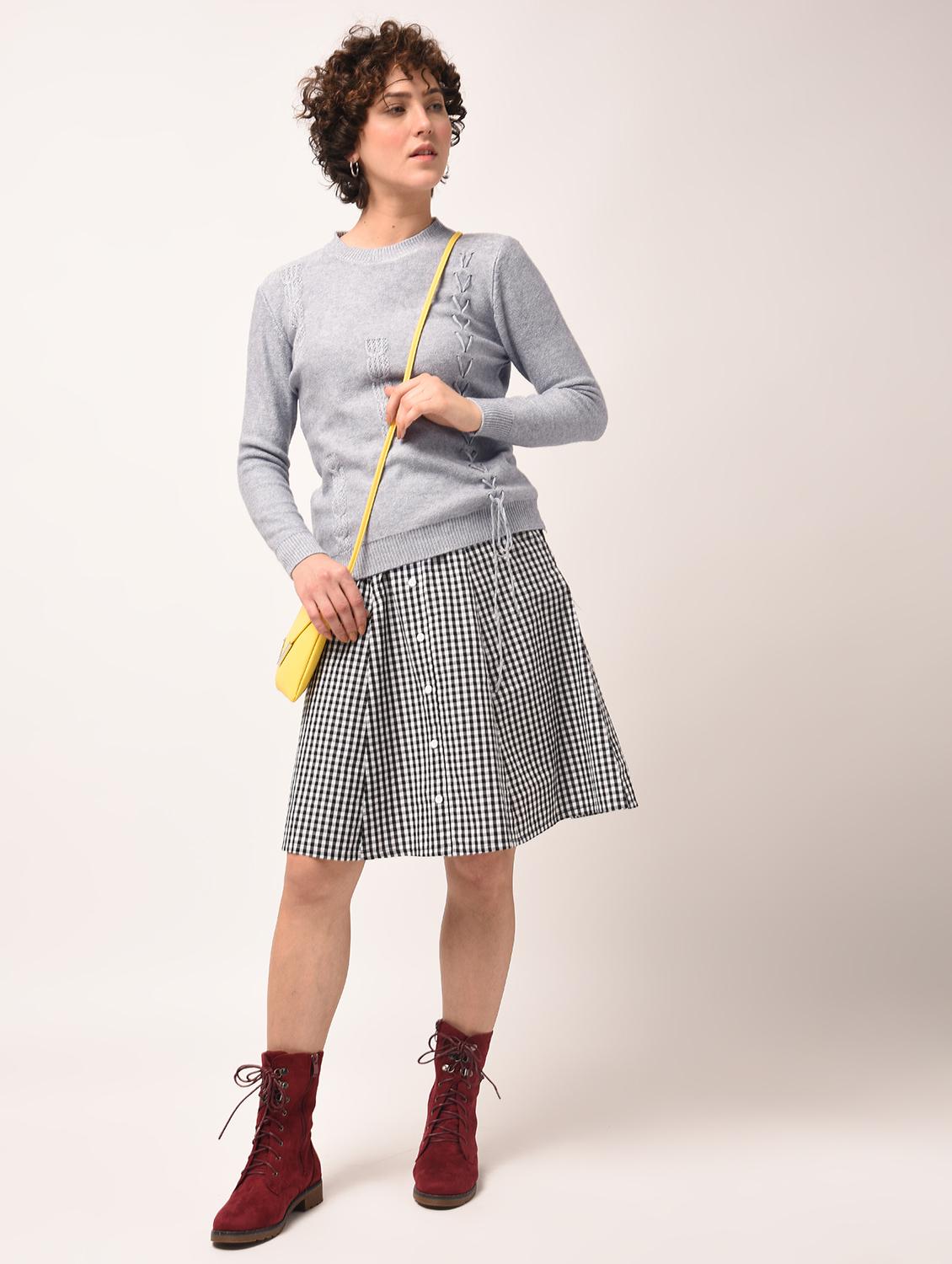 lace up detail ribbed edge top - 15800325 - Zoom Image - 1