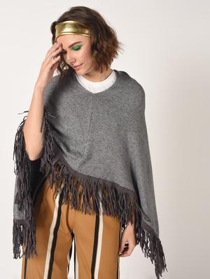 fringed edge v-neck poncho - 15800331 - Standard Image - 2