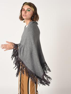 fringed edge v-neck poncho - 15800331 - Standard Image - 3