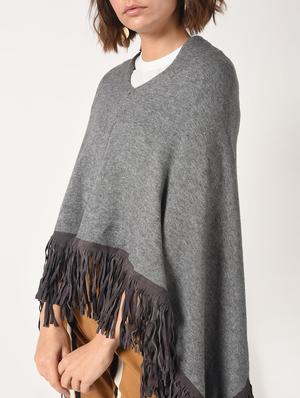 fringed edge v-neck poncho - 15800331 - Standard Image - 5