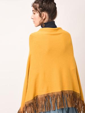 fringed hem v-neck poncho - 15800332 - Standard Image - 2
