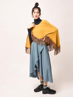 fringed hem v-neck poncho - 15800332 - Standard Image - 3