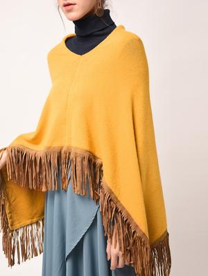 fringed hem v-neck poncho - 15800332 - Standard Image - 4