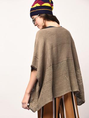 boat neck oversized knitted poncho - 15800333 - Standard Image - 2