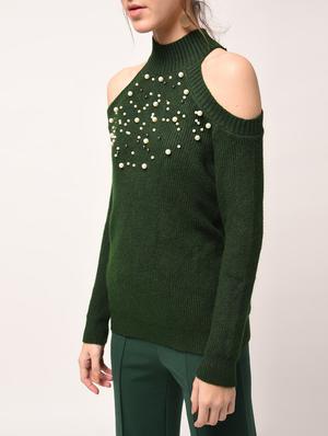 pearl embellished cold shoulder top - 15800349 - Standard Image - 4
