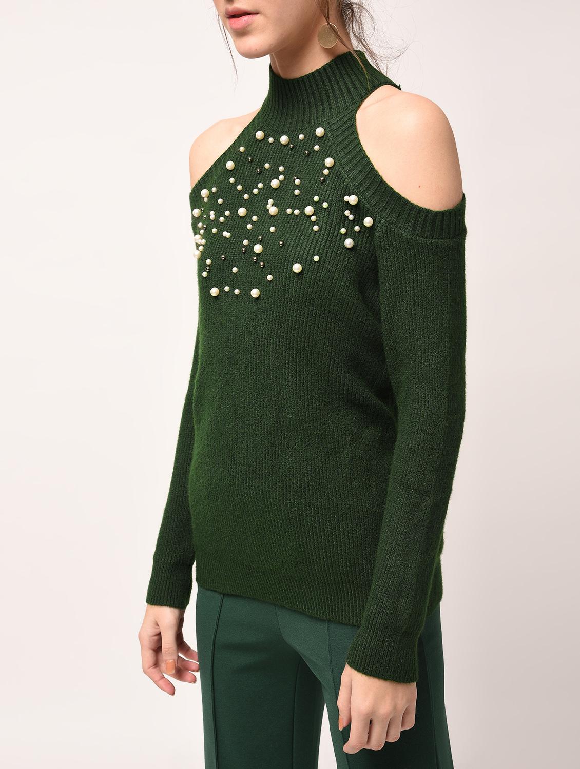 pearl embellished cold shoulder top - 15800349 - Zoom Image - 4