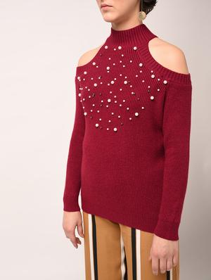 pearl embellished cold shoulder top - 15800350 - Standard Image - 2