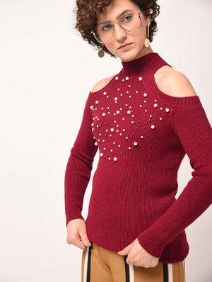 pearl embellished cold shoulder top - 15800350 - Standard Image - 3
