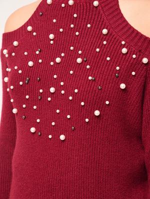 pearl embellished cold shoulder top - 15800350 - Standard Image - 5