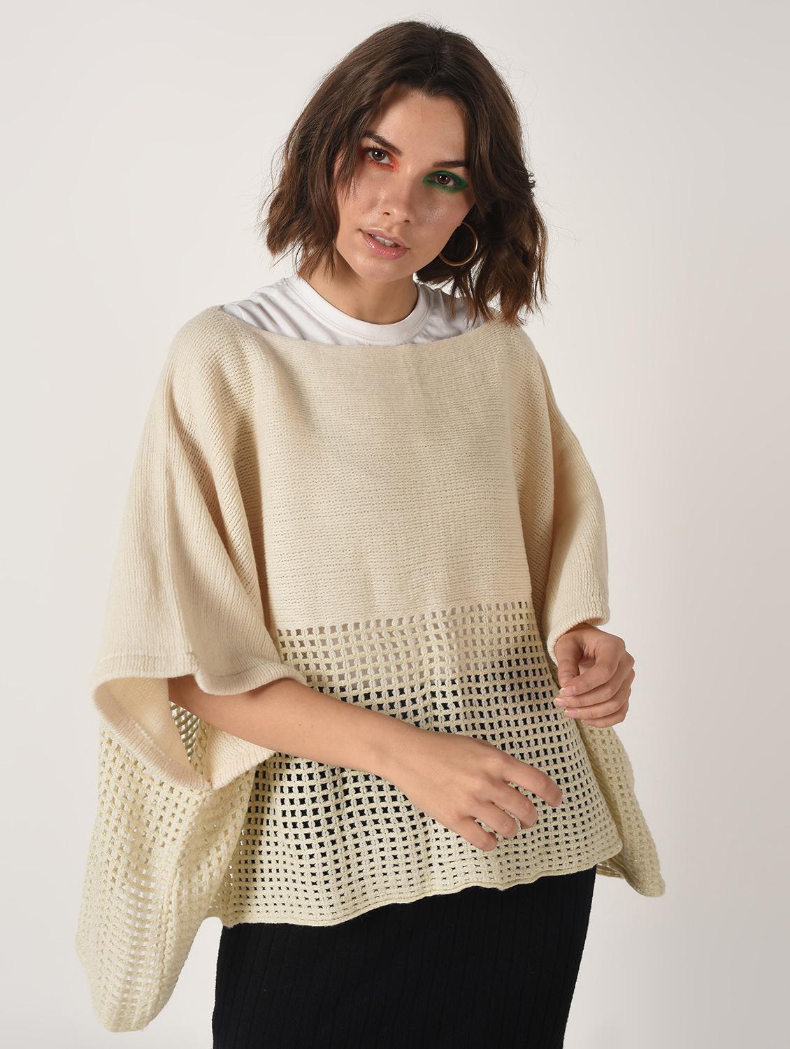 boat neck oversized knitted poncho - 15800352 - Zoom Image - 2