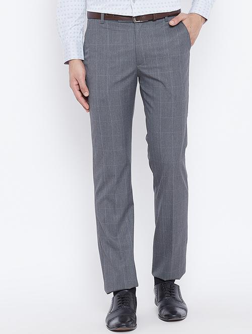 grey polyester flat front formal trouser - 15800383 - Standard Image - 1