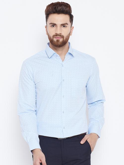 light blue printed formal shirt - 15800431 - Standard Image - 1