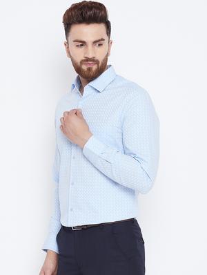 light blue printed formal shirt - 15800431 - Standard Image - 2