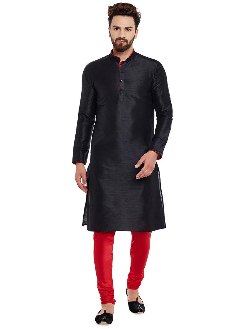 black dupion kurta pyjama set - 15800504 - Zoom Image - 1