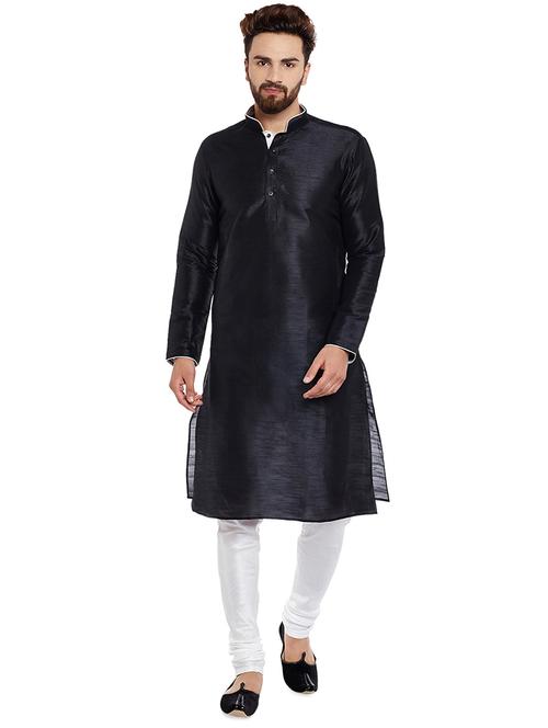 black dupion kurta pyjama set - 15800518 - Standard Image - 1