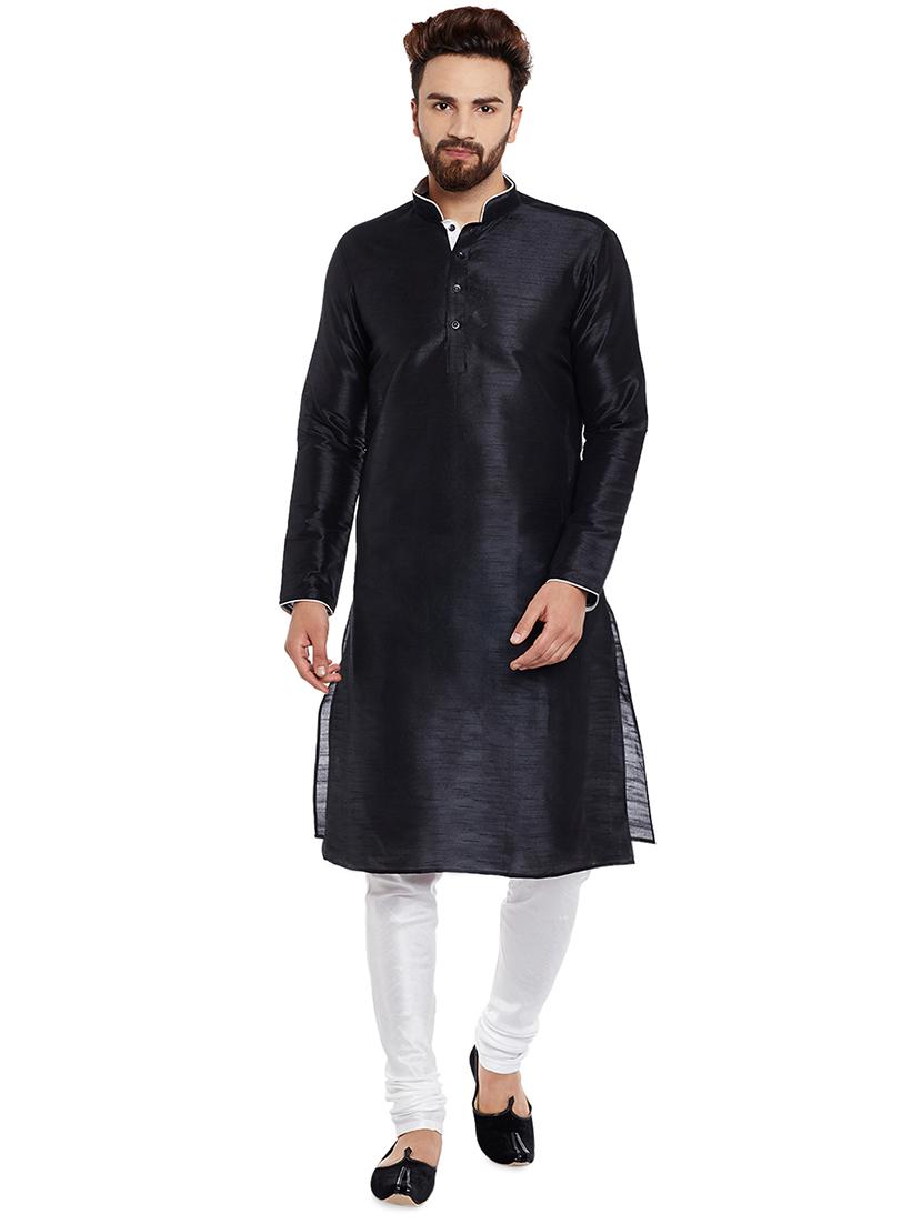black dupion kurta pyjama set - 15800518 - Zoom Image - 1