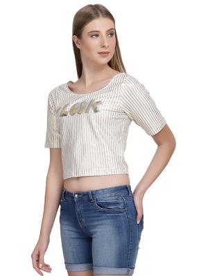 sequin patch striped crop top - 15800551 - Standard Image - 2