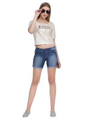 sequin patch striped crop top - 15800551 - Standard Image - 4