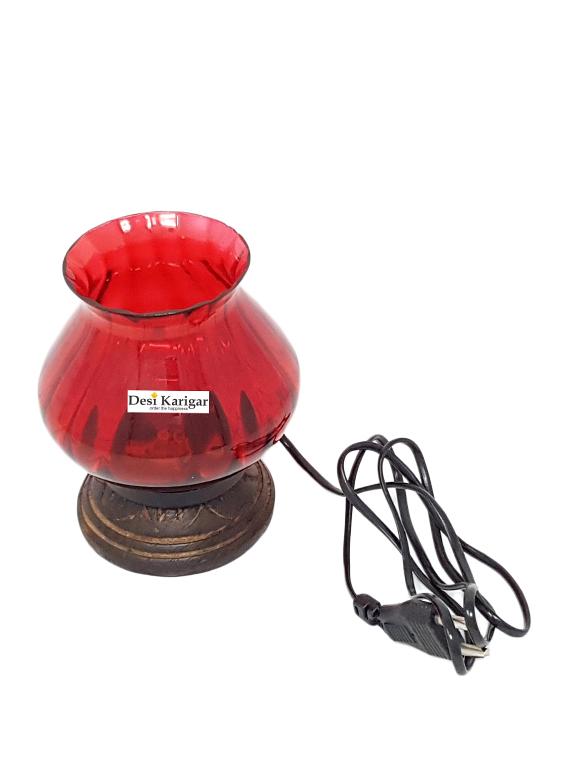 wooden & glass hand carved colored electric chimney lamp design red - 15800577 - Zoom Image - 2