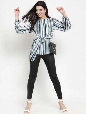 tie front striped top - 15800753 - Standard Image - 4