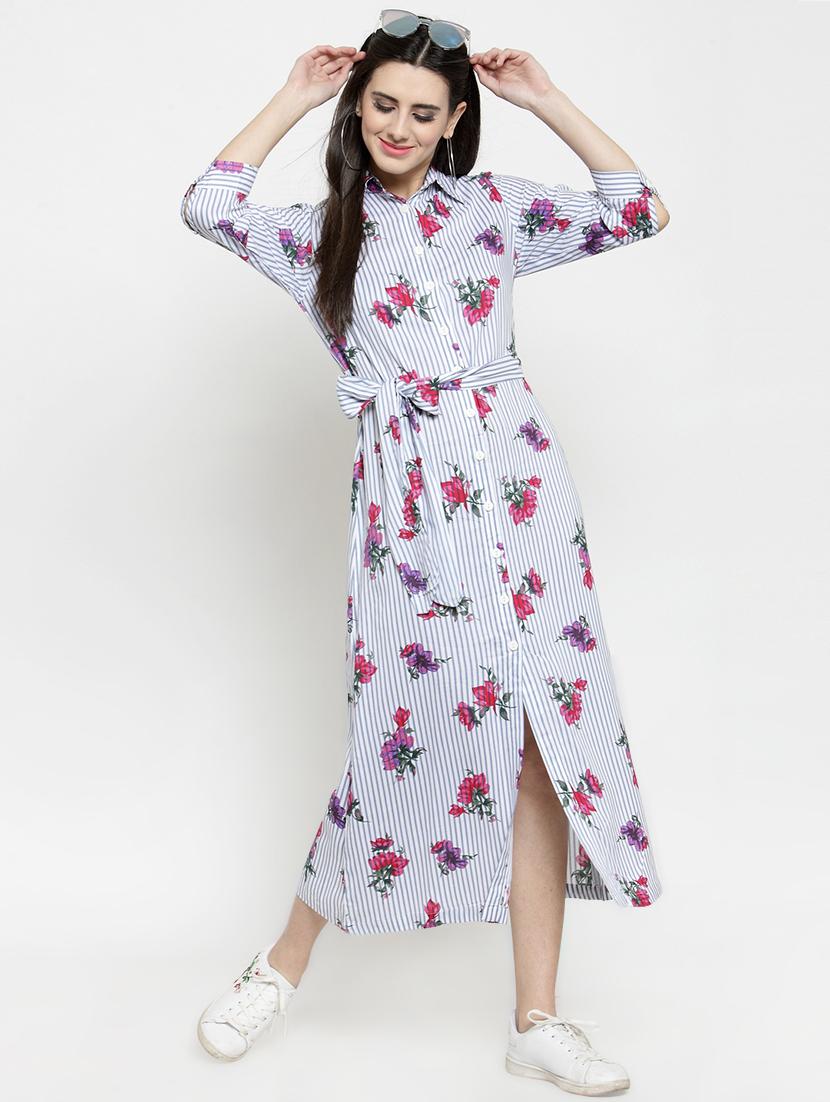 floral striped button up dress - 15800872 - Zoom Image - 1