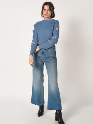 pearl embellished cut out sleeved top - 15801658 - Standard Image - 4