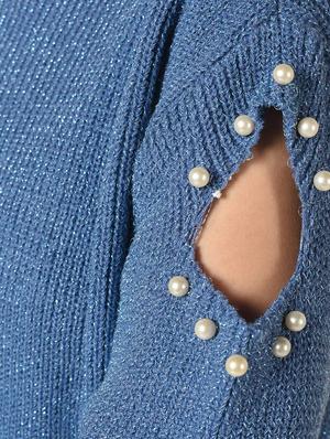 pearl embellished cut out sleeved top - 15801658 - Standard Image - 6