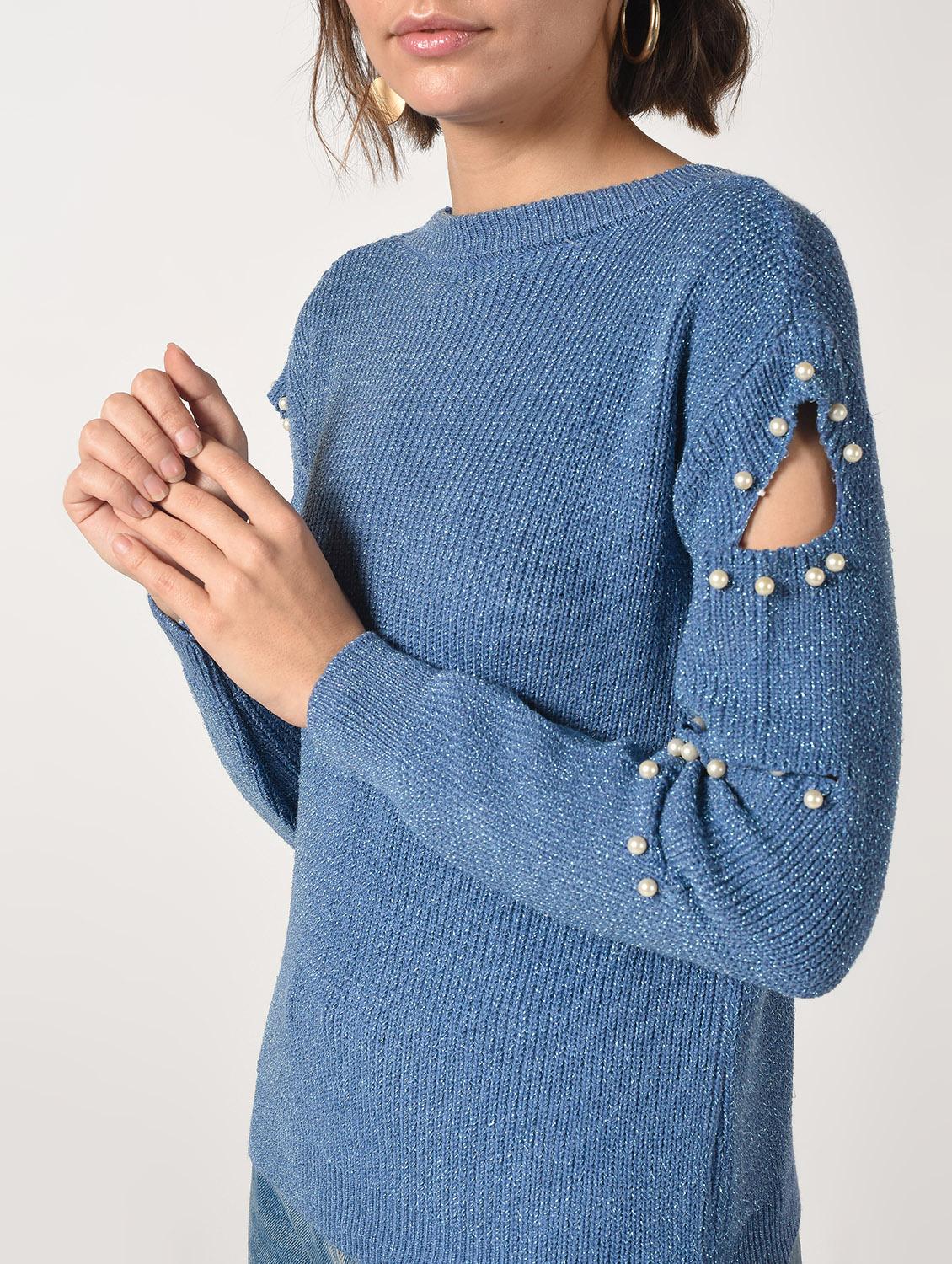 pearl embellished cut out sleeved top - 15801658 - Zoom Image - 5
