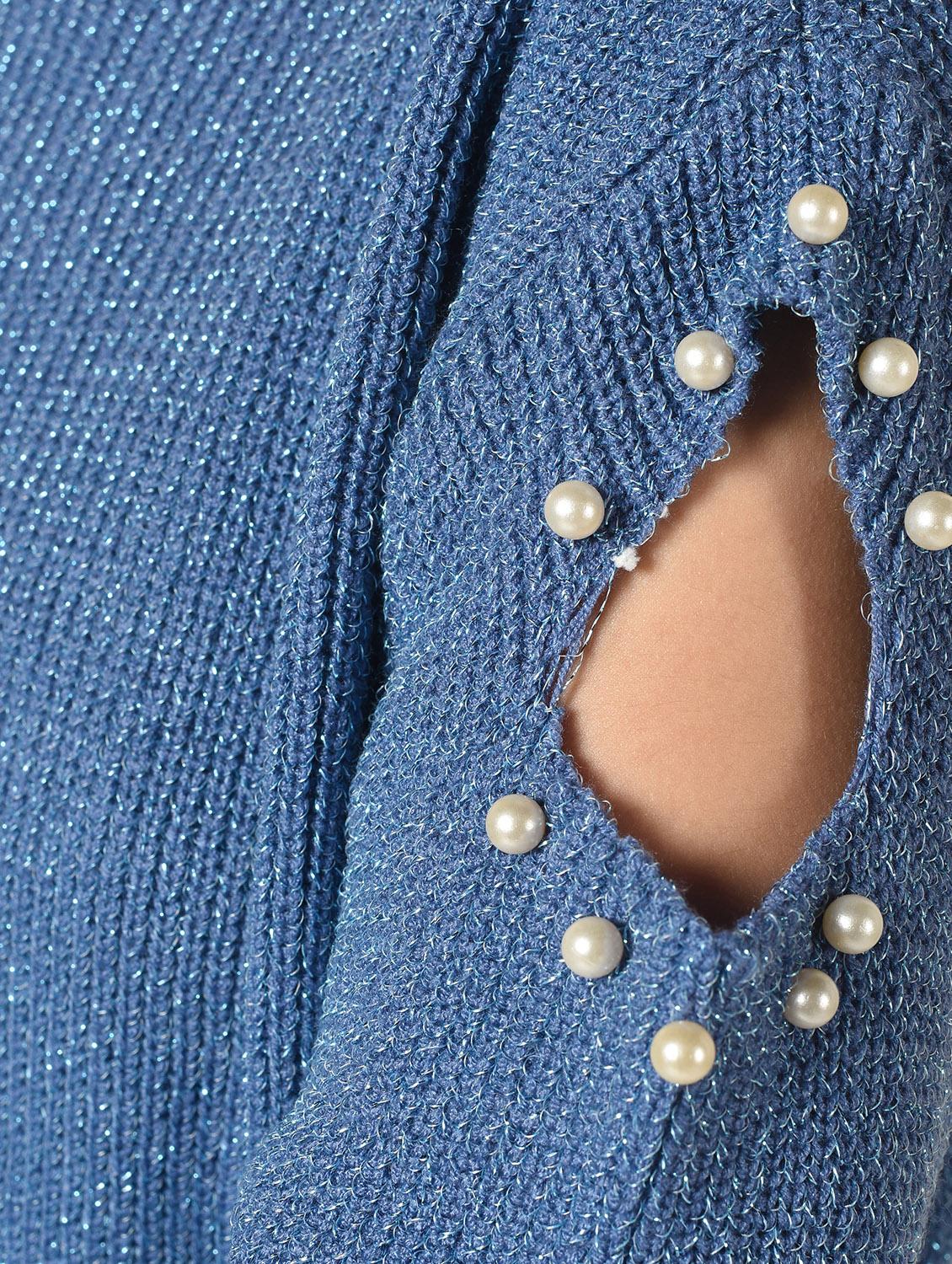 pearl embellished cut out sleeved top - 15801658 - Zoom Image - 6