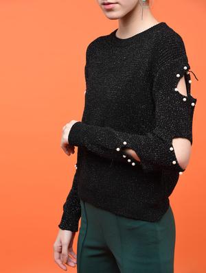 pearl embellished cut out sleeved top - 15801659 - Standard Image - 2