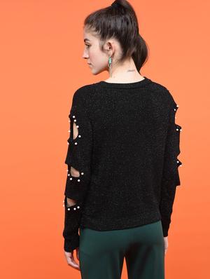 pearl embellished cut out sleeved top - 15801659 - Standard Image - 3