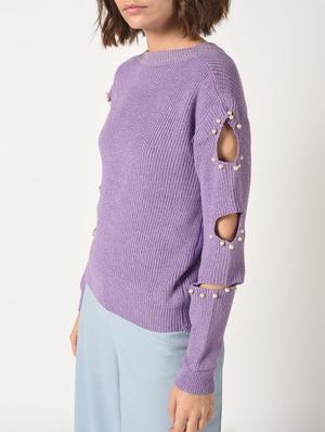 pearl embellished cut out sleeved top - 15801660 - Standard Image - 5