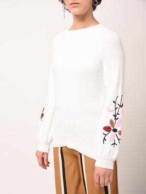embroidered sleeved ribbed pullover - 15801662 - Standard Image - 2