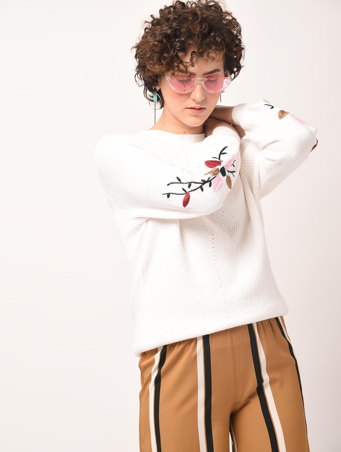 embroidered sleeved ribbed pullover - 15801662 - Zoom Image - 3