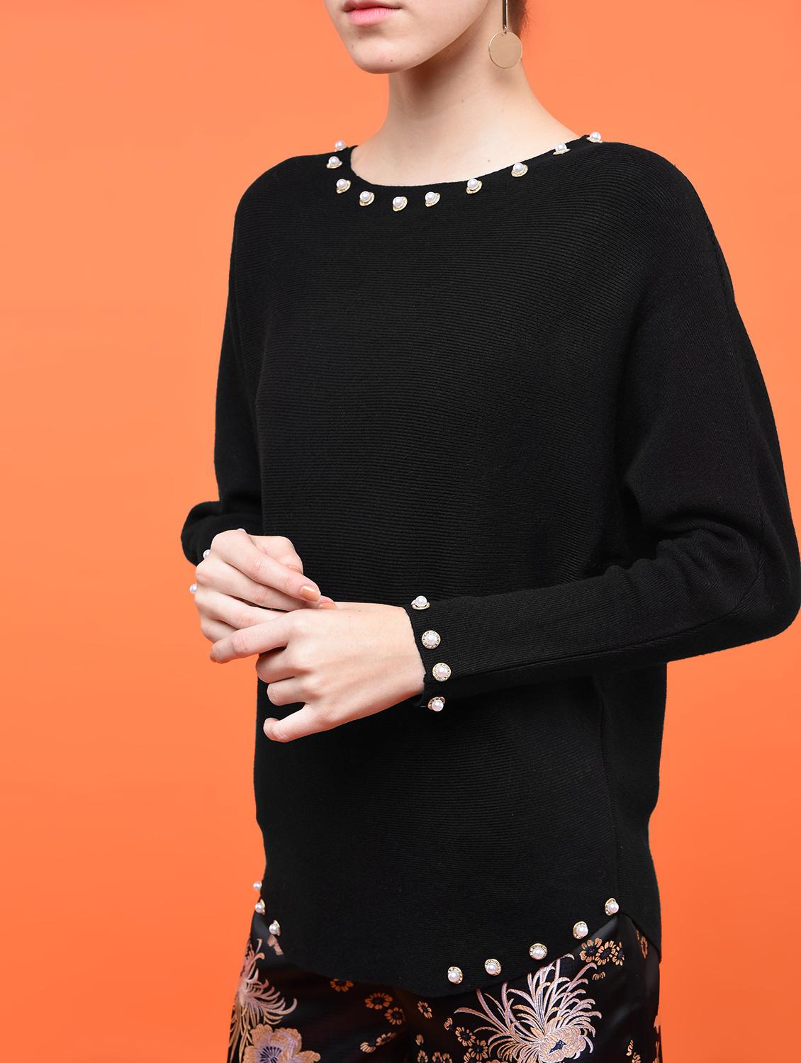 pearl embellished dolman sleeved top - 15801665 - Zoom Image - 2