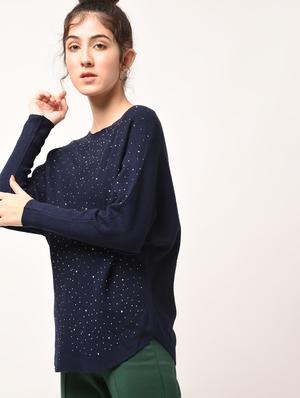 curved hem embellished top - 15801673 - Standard Image - 2