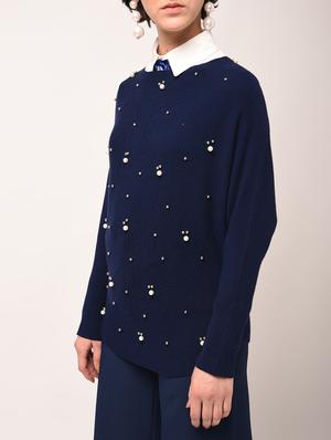 curved hem pearl embellished pullover - 15801676 - Standard Image - 2