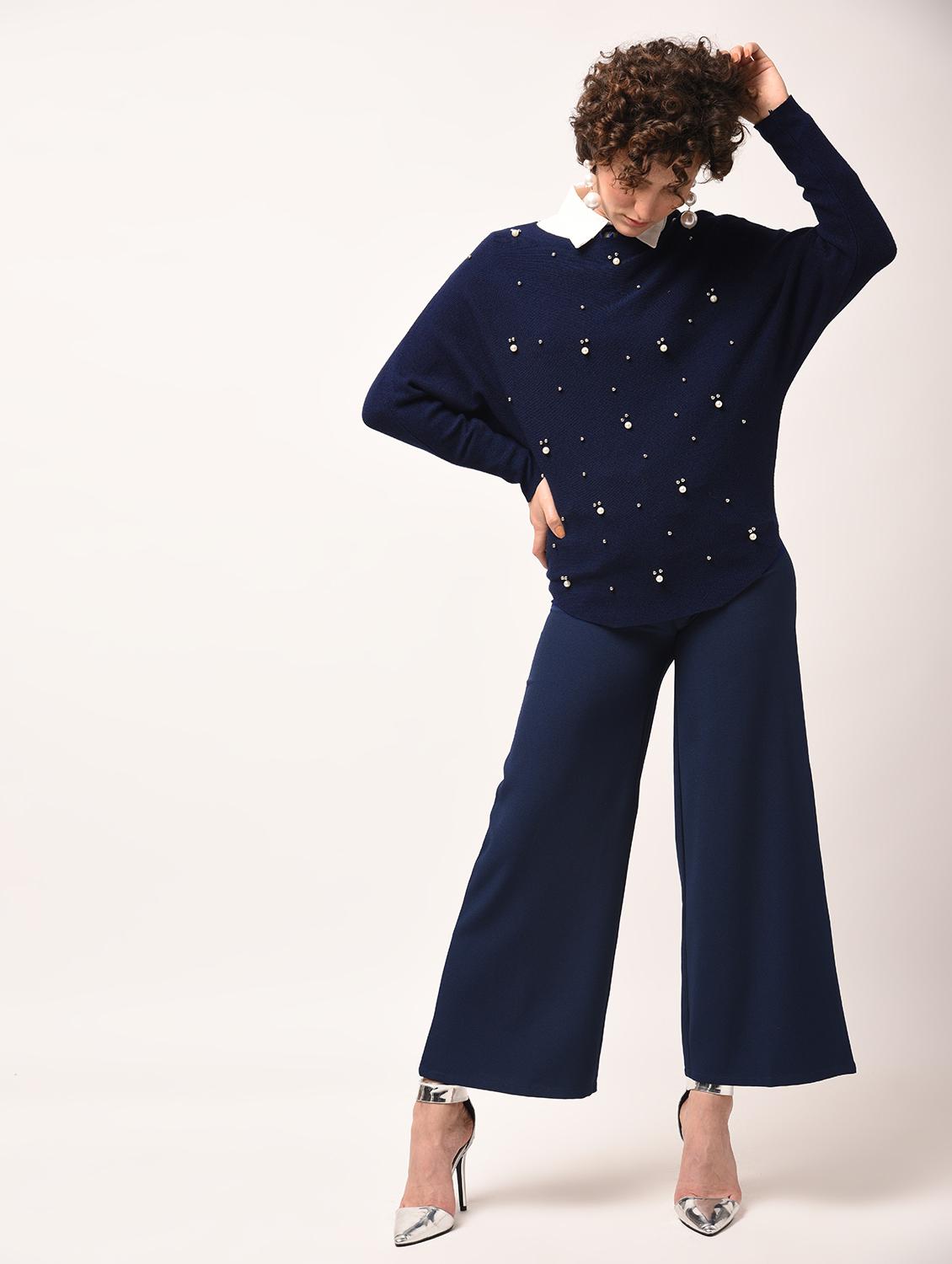 curved hem pearl embellished pullover - 15801676 - Zoom Image - 4