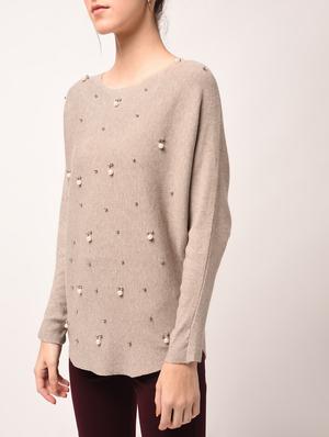 curved hem pearl embellished pullover - 15801677 - Standard Image - 5