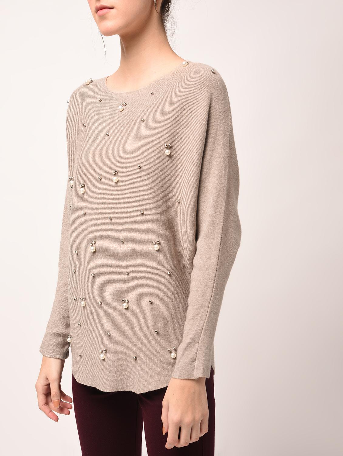 curved hem pearl embellished pullover - 15801677 - Zoom Image - 5