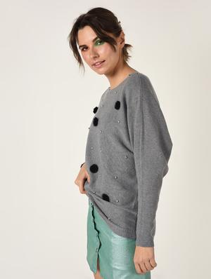 pom pom embellished boat neck top - 15801679 - Standard Image - 3